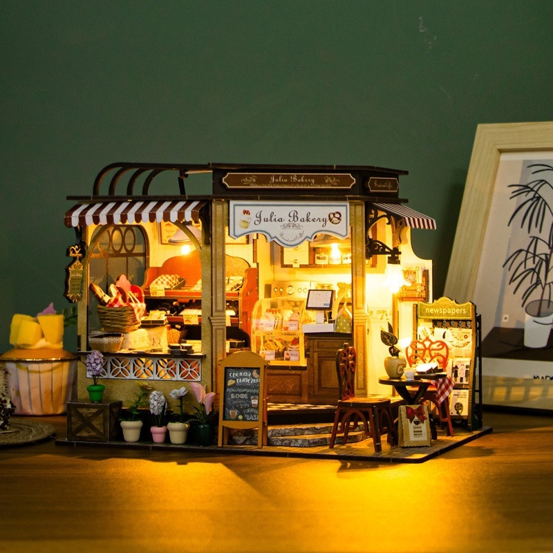 Hon Da diy キャビンベーカリー 3D 立体組み立てブックスタンド建築モデル大人の減圧おもちゃギフトとして|undefined