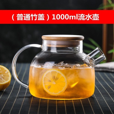 Vidrio de borosilicato transparente salud olla filtro botella de agua fría hogar tapa de bambú olla gran capacidad flor tetera