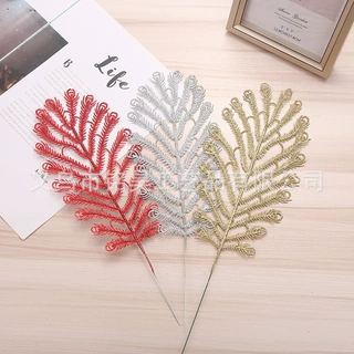 圣诞节装饰金粉叶片节日装饰手工DIY 插枝仿真树叶各种彩色叶片