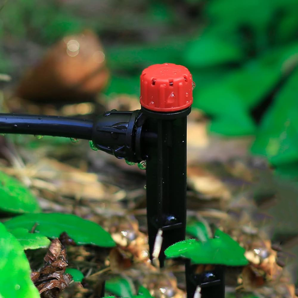 Pequeña capilla roja de ocho agujeros insertando boquilla de pulverización ajustable para riego automático de flores y riego de micro boquilla de riego por goteo de huerto con tubo capilar