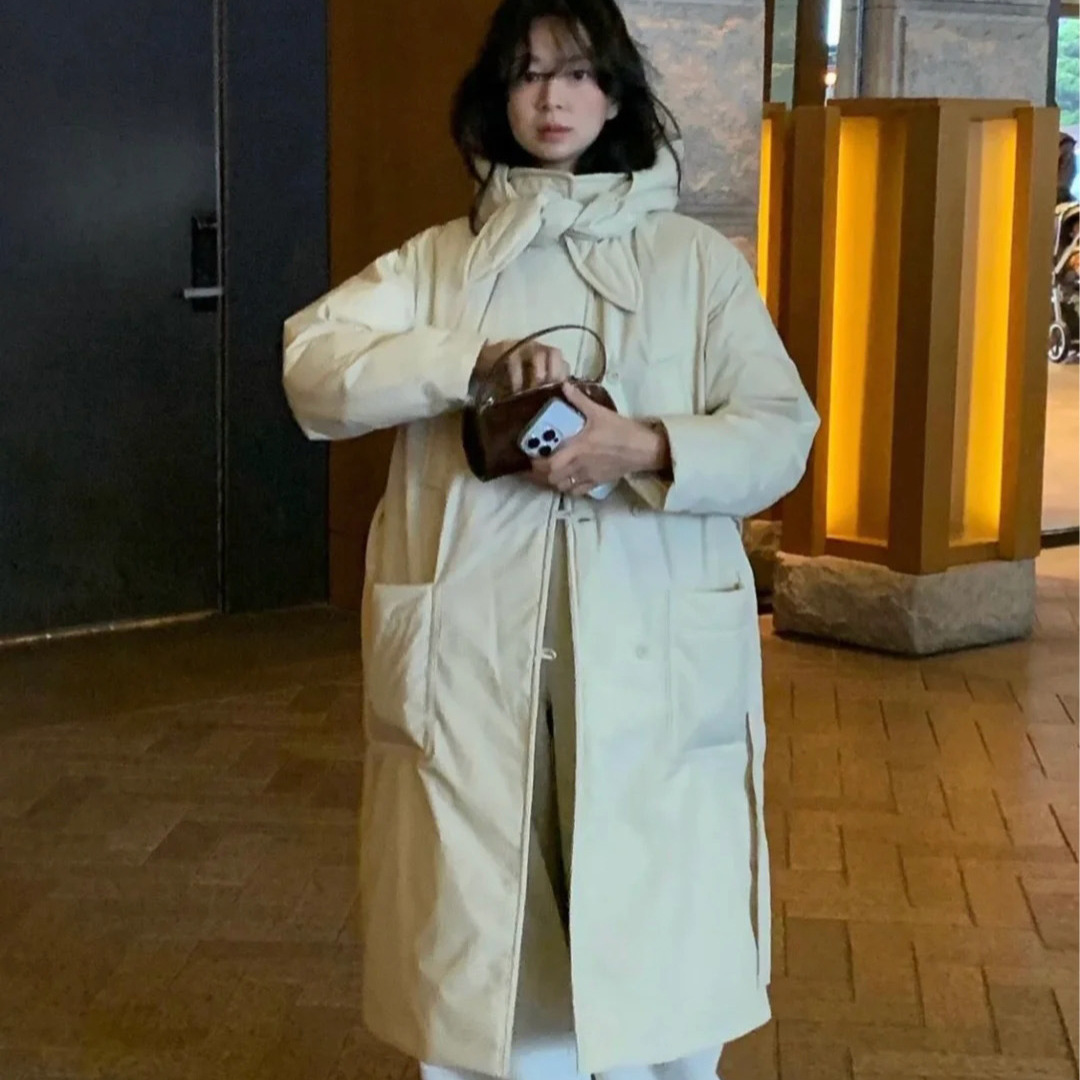 2024 겨울 신상 한국 동대문 f*rven 후드 달린 신규 국가 표준 90% 오리털 다운 재킷 여성용 (반품/교환 불가)