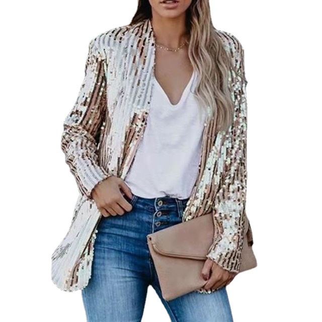 Saco Blazer Casual para Mujer con Solapa de Lentejuelas Manga Media para Primavera image 7