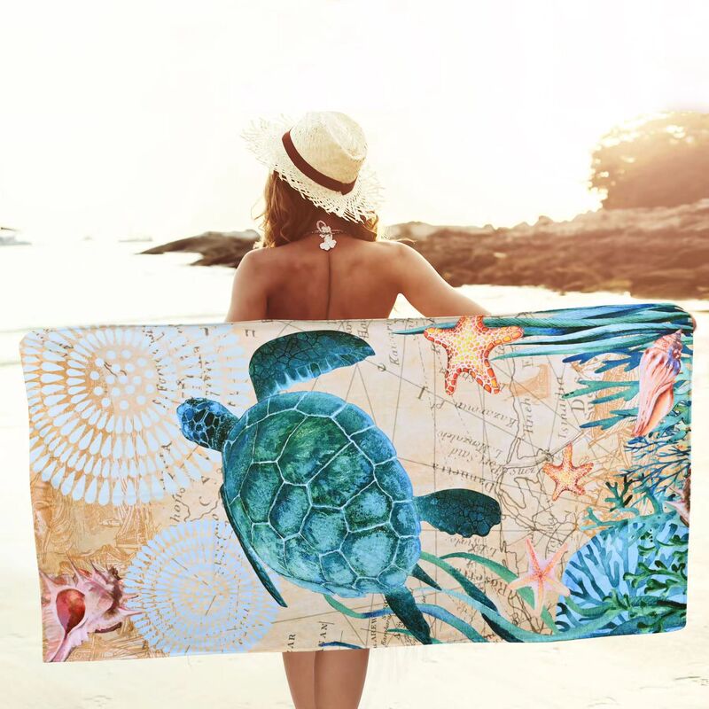 Microfiber turtle beach towel blanket, large ultra-thin lightweight absorbent quick-drying sand-free swimming shower bath towel