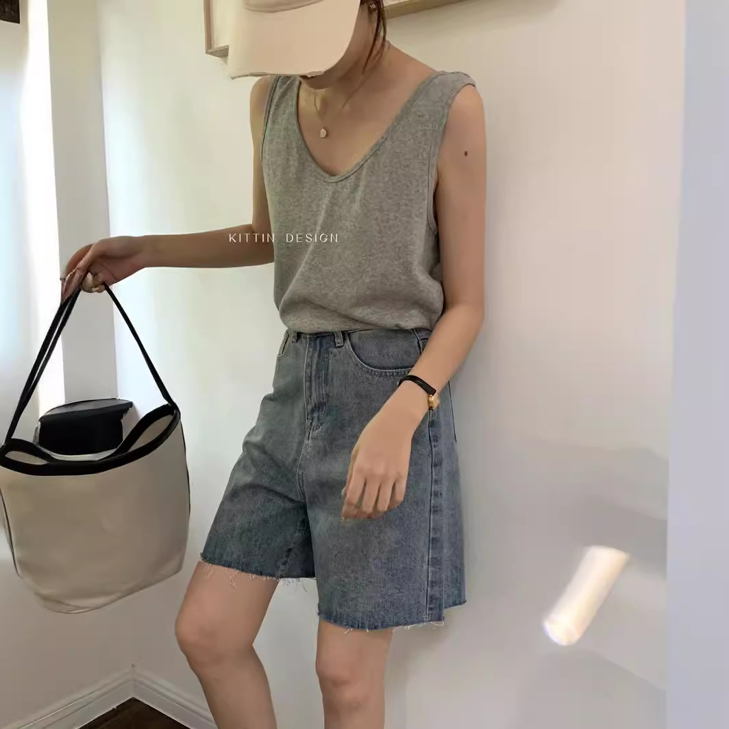 Verano perezoso chaleco de color sólido basado en la combinación de chalecos sueltos para cubrir el pecho camiseta sin mangas para mujeres