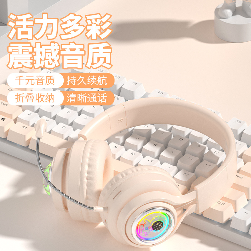 跨境新款S5太空仓太空人蓝牙耳机发光游戏耳机头戴蓝牙耳机工厂直