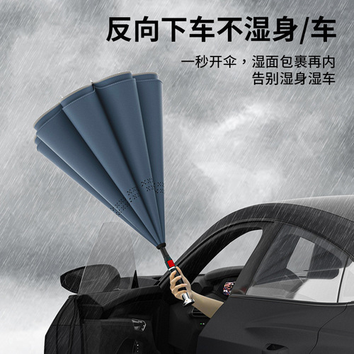 Automatic long-handled double-layer umbrella for reverse umbrella stroller for women, rain or shine, large double-person, storm-resistant straight for men