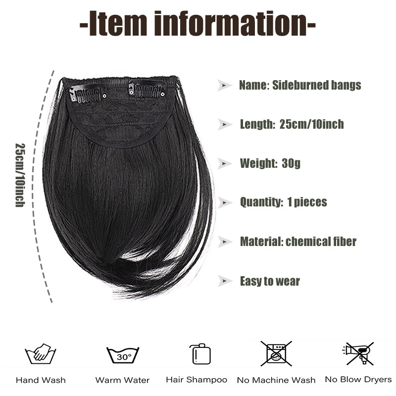 Peruca com costeletas, franja, franja de ar, extensão de cabelo com costeletas, fio de alta temperatura_voghion.com