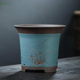 宜兴紫砂大口径兰花花盆陶瓷花盆君子兰多肉植物兰花盆栽古典