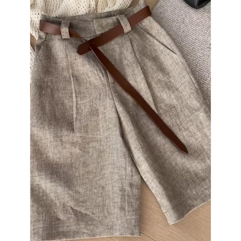 Quần culottes nữ ống rộng cạp cao vải linen phong cách Old Money mùa hè — Quần thời trang cũ chi tiết 3