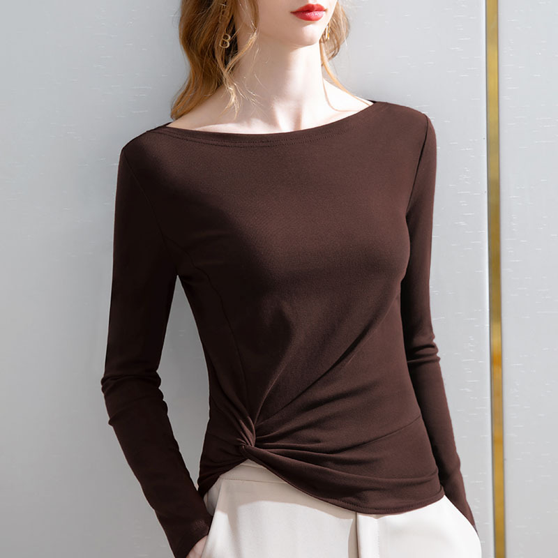Camiseta de manga larga para mujer, primavera y otoño 2025, nueva ropa femenina, dobladillo irregular, plisada, única, de un solo hombro, color sólido