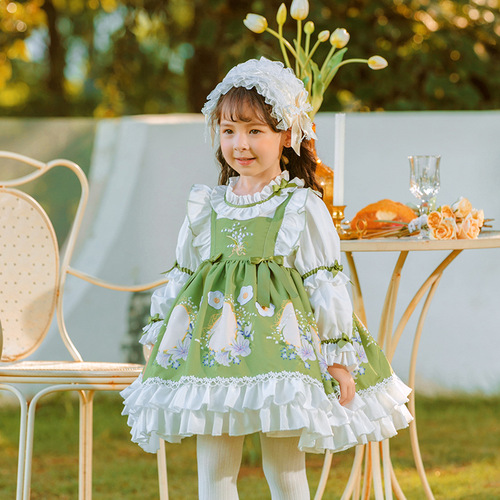 Branch Bloom Children's 2024 Spring New Girls' Clothing Lightweight Lolita Dress for Little Girls Lolita Dress