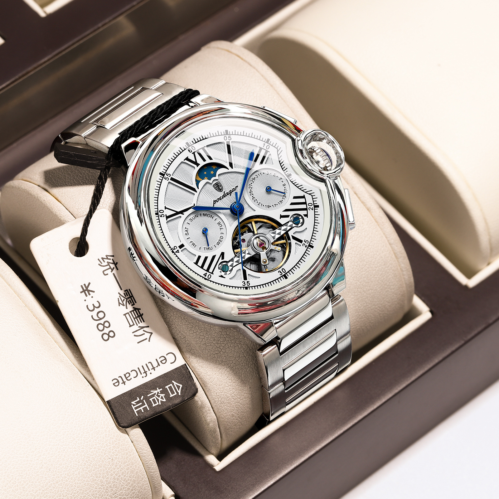 Nuevo reloj mecánico de la marca suiza, reloj de tendencia impermeable multifuncional para hombre, transmisión en vivo, estilo explosivo de comercio exterior, entrega de una pieza