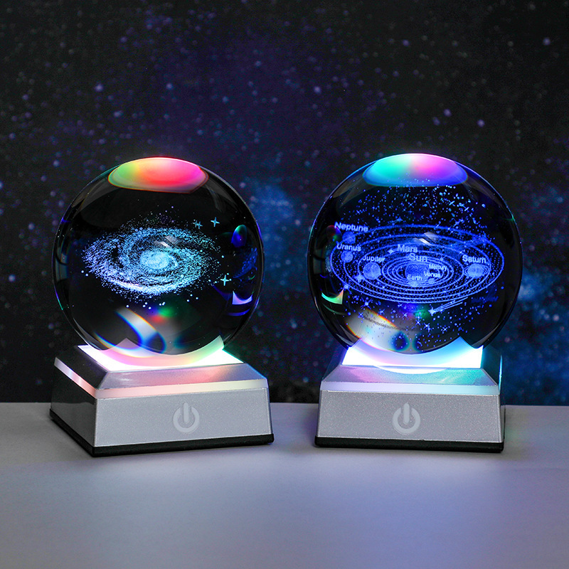 Cross-border 3D Inner Carving Galaxy Solar System Crystal Ball Creative Square Touch Sensor Base Nightlight Desktop Ornaments