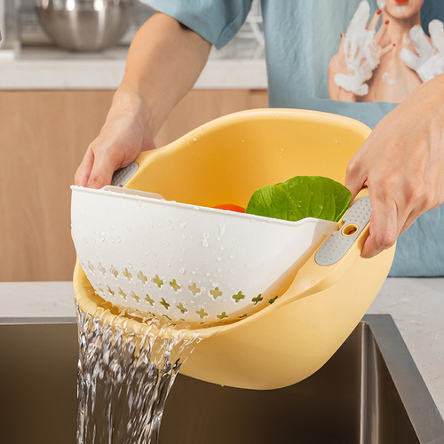 Drain basket multi-functional double-layer plastic drain basket kitchen vegetable and fruit sink multi-piece set wholesale