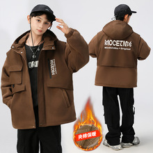 男童青少年外套秋冬装中大童大码宽松夹棉连帽假两件棉衣棉服二棉