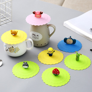 Cartoon handle 10cm silicone cup cover dustproof universal large food grade cute doll mug silicone cup cover