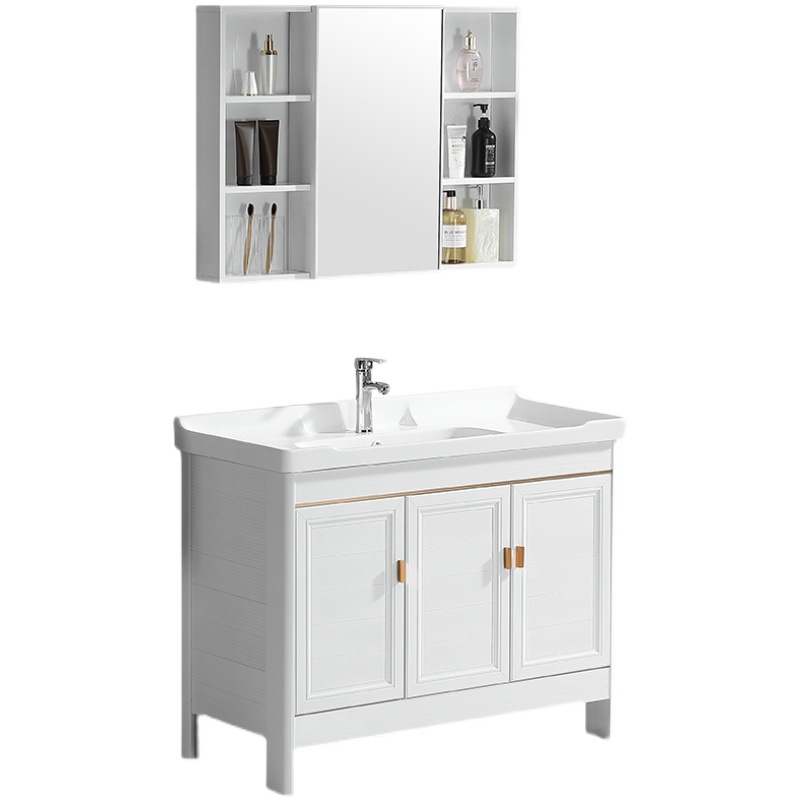 Soporte de aluminio espacio suelo lavabo balcón baño lavabo de cerámica lavabo baño integrado cuenca