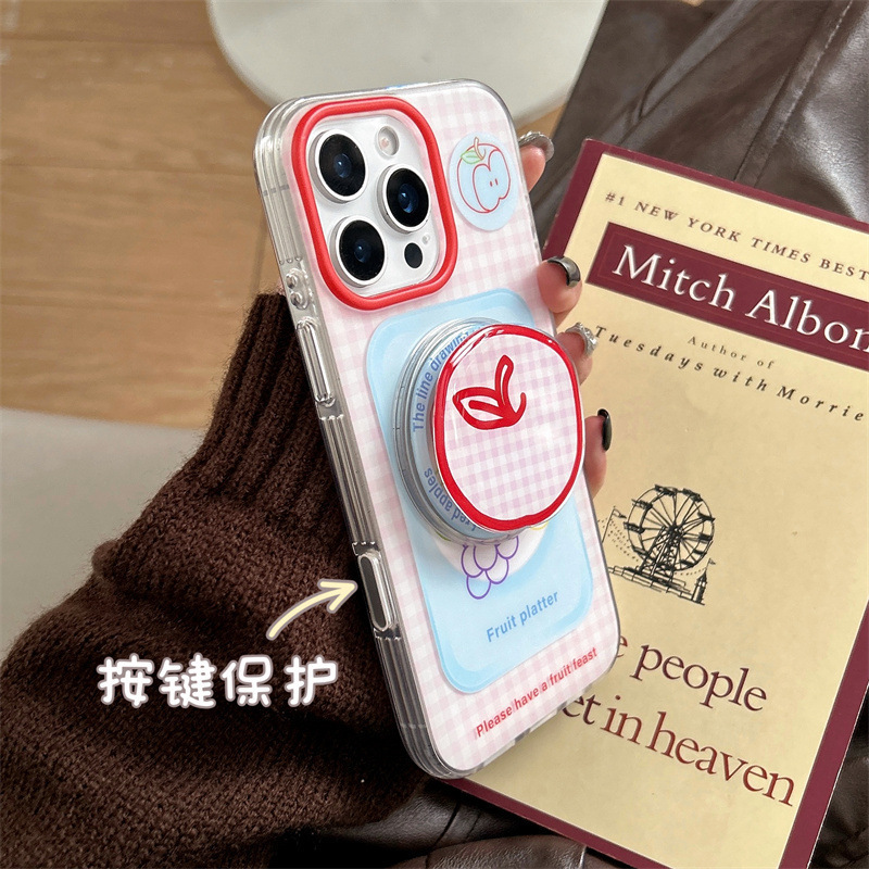 粉格线条水果盘磁吸支架适用iPhone16苹果15ProMax手机壳14小众13|undefined