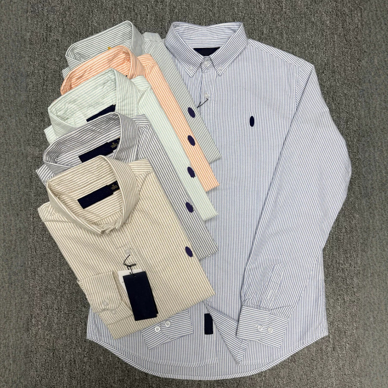 Men's Long-sleeved Shirt Spring and Autumn Business Casual Striped Oxford Men's Cotton Pony Label Youth Shirt Top