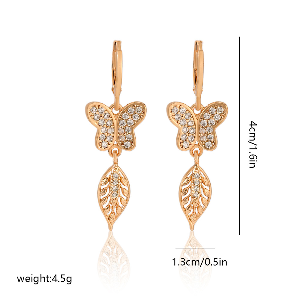 7g Weight Copper Ear Needle Material Zircon Inlay Material Drop Earrings Classification 1 Pair Quantity Date, Tea Party Occasion Copper Material Leaves, Heart Shape, Butterfly Pattern Women's Gender Plating, Inlay Design Modern Style, Classic Style Style 1 Pair Modern Style Classic Style Leaves Heart Shape Butterfly Plating Inlay Copper Zircon Drop Earrings 7
