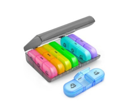 Caja de Medicina de compartimiento de plástico portátil Amazon nueva venta caliente 21 rejilla caja de medicina negra caja de clasificación siete días a la semana