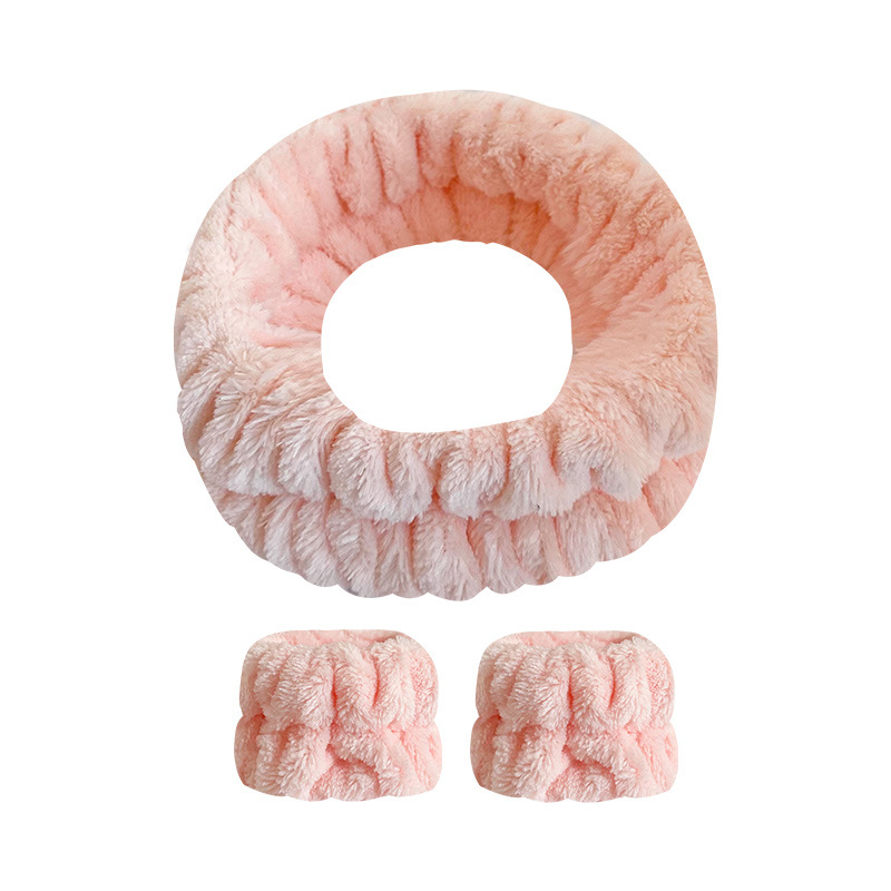 Amazon franela color sólido banda de pelo banda muñeca traje de mujer lavado facial spa banda de pelo a prueba de humedad absorbente pulsera felpa