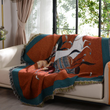 美式轻奢风针织棉沙发编织毯流苏盖毯薄款搭毯车载毛毯夏被空调毯