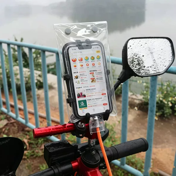 Mobile Phone Holder Waterproof Bag with Touch Screen Capability, Rainproof Bag for Delivery Riders, Rechargeable Waterproof Phone Case