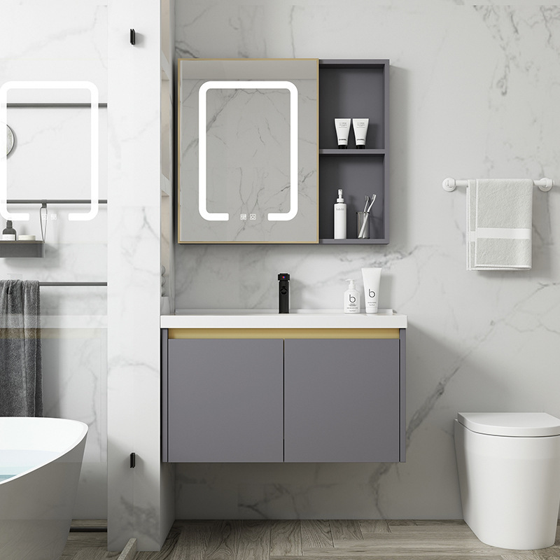 Luz de lujo espacio aluminio baño gabinete combinación integrada cuenca cerámica simple lavabo baño lavabo combinación