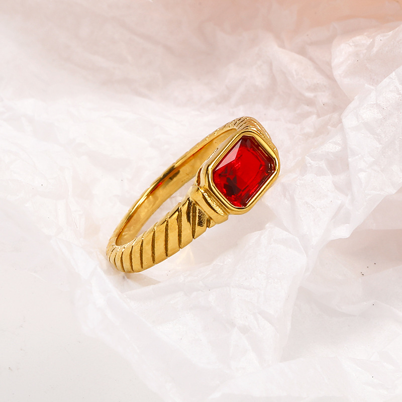 Zircon Inlay Material Rings Classification Real Gold Plated Square 304 Stainless Steel Simple Style Waterproof Non Tarnish Rings