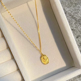 越南沙金郁金香项链女仿黄金色浪漫玫瑰花方牌吊坠项链AB链锁骨链