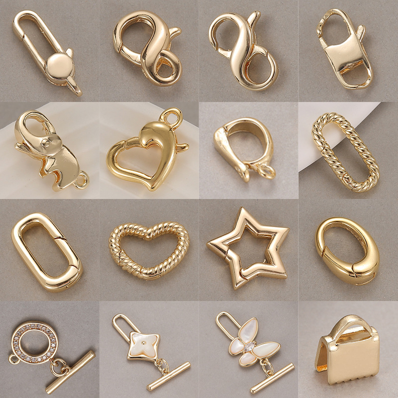 diy饰品配件常规饰品扣电镀14K包金龙虾扣手工瓜子弹簧扣磁铁OT扣