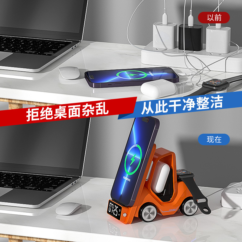 T20 soporte de escritorio inalámbrico de carga rápida forma de coche creativo diseño despertador multifuncional ambiente fresco luz conveniente