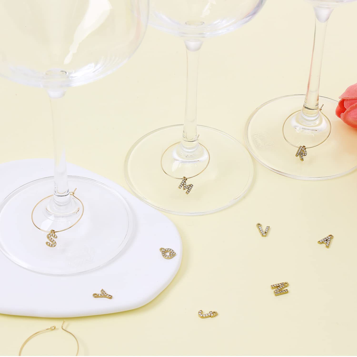 跨境新款点钻字母酒杯识别器酒杯装饰环聚会派对红酒杯装饰酒杯环