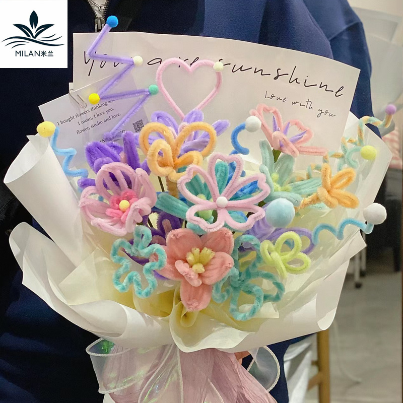 Día de los niños 1 de junio serie de macarón torsión varilla de color alambre floral infantil hecha a mano diy paquete de material de ramo