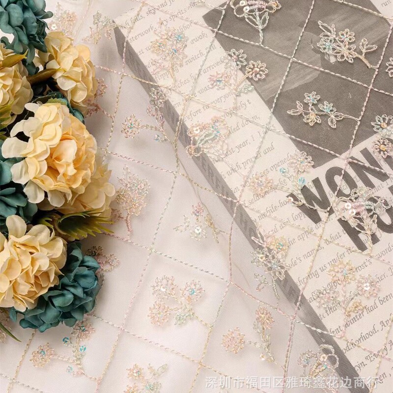2022 New Multicolor Mesh Mesh Fabric Embroidered Cloth Fabric Hollow Embroidered Cloth Lace Fabric Embroidered Fabric
