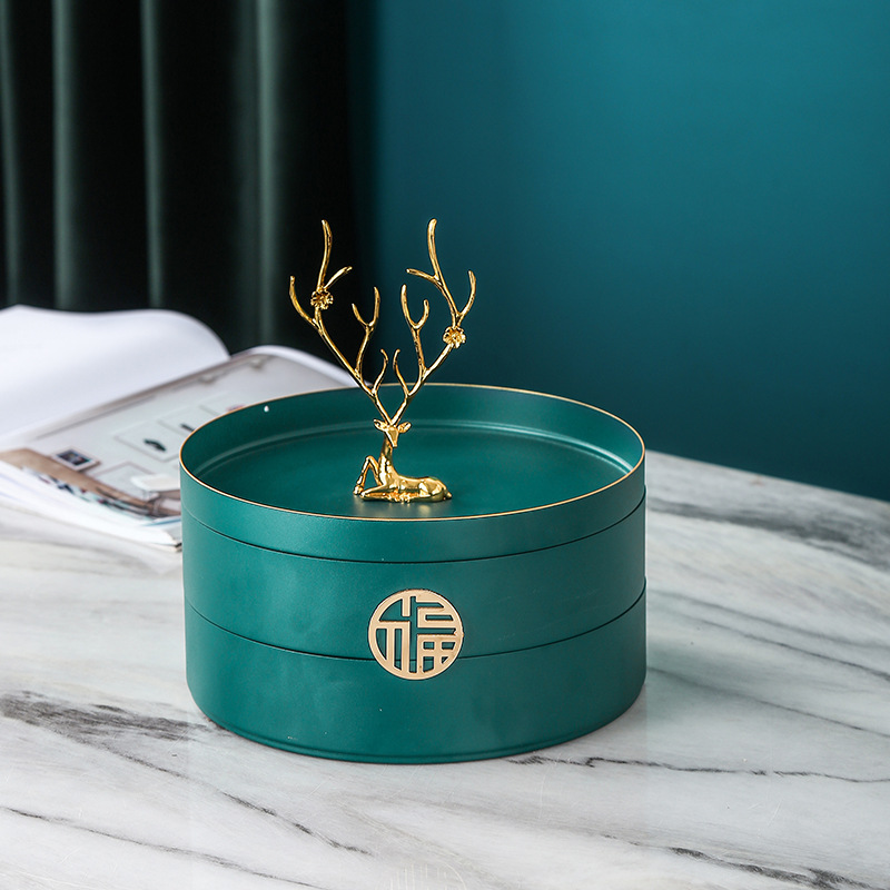 Hogar sala de estar Luz de lujo doble capa compartimiento giratorio fruta seca snack fruta placa té Mesa creativa boda dulces caja de almacenamiento