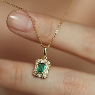 Small Man Waist ~ S925 Sterling Silver Plated 18K Gold Emerald Zircon Necklace Pendant Retro Light Luxury Niche Design Sense