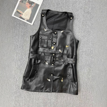 真皮绵羊皮连衣裙女25秋季新款重工钉珠时尚无袖显瘦百搭背心裙女