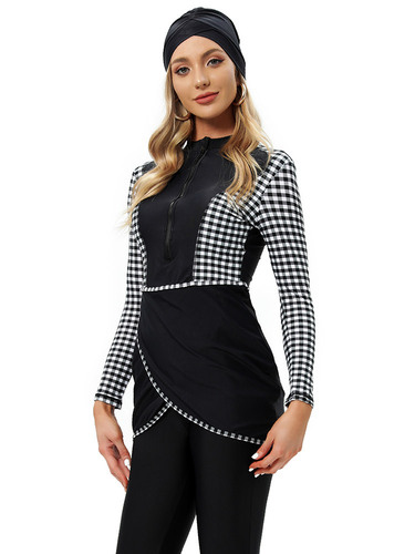  new style Muslim swimwear for export, long-sleeved three-piece set, conservative and sun-protective burkini with chest pads