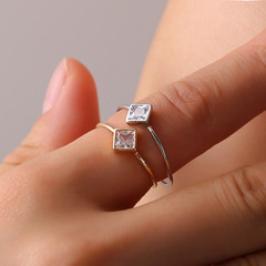 D051 European & American Style Simple Women's Geometric Zircon Ring, Elegant Square-Cut Band, Unique Single Ring&mdash;Hot-Selling Cross-Border Accessory