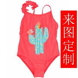 儿童男童童装女童泳衣仙人掌印花连体军旅风登山服实体泳装工厂