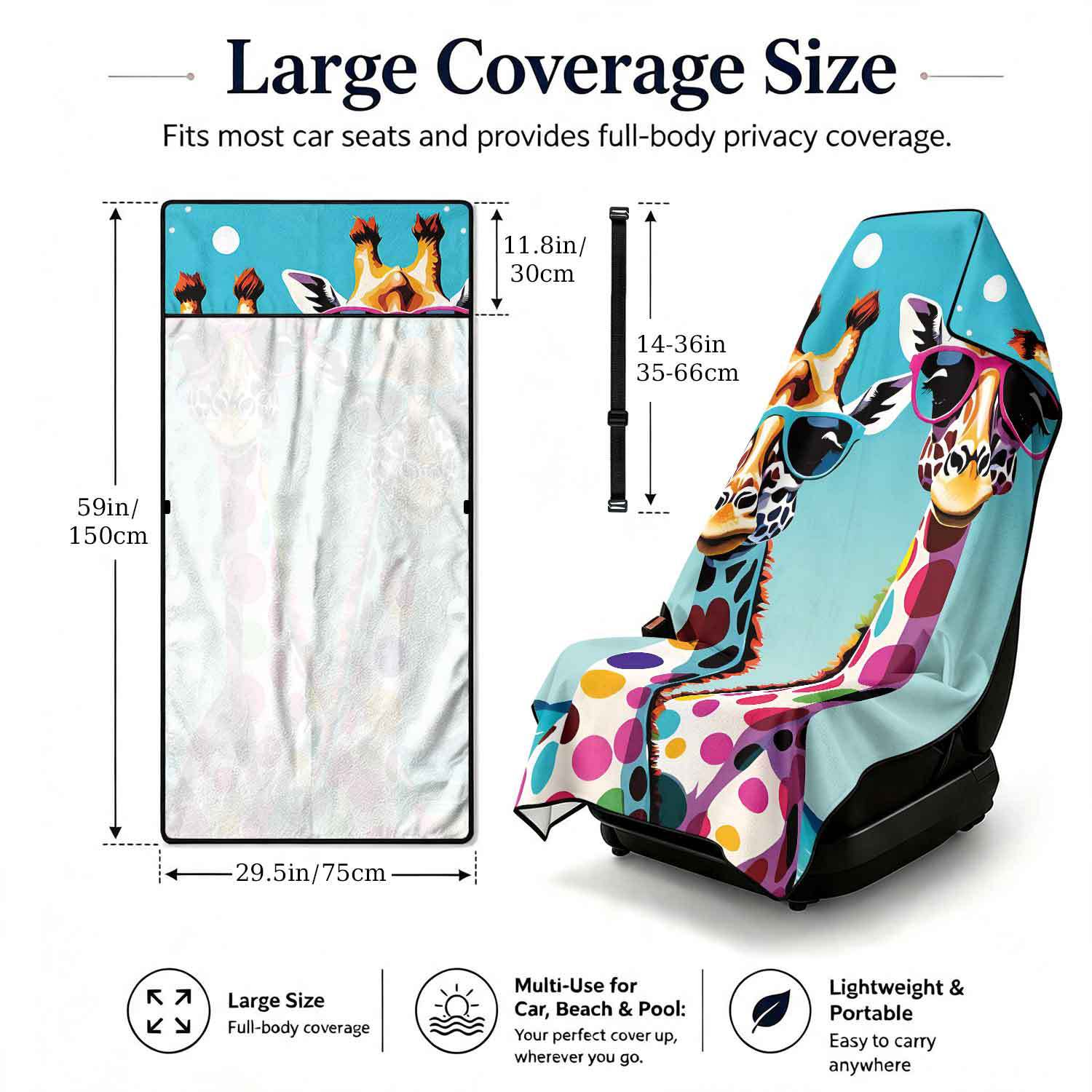2-piece dual-use car seat cover, ultra-fine fiber, can be used as a beach towel, printed car protective seat cover 13