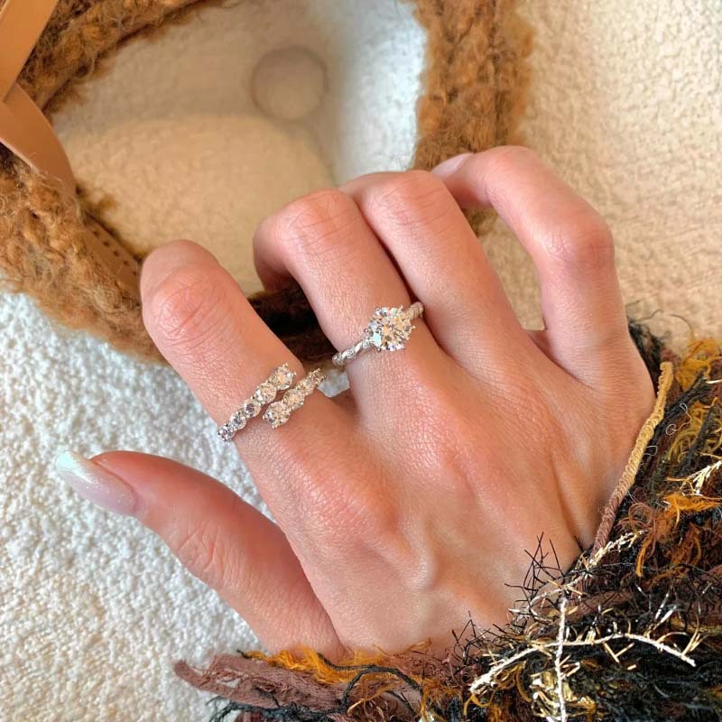 Vintage ring met geborstelde zirkonia voor dames, modieus, exclusief, verfijnd, veelzijdig, hoogwaardig, open wijsvingerring_voghion.com