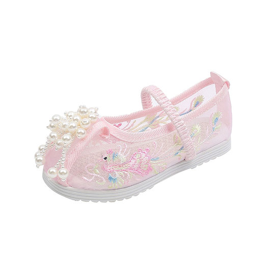Girls' Hanfu shoes Children's ancient style embroidered shoes baby non-slip ancient costume shoes cute princess shoes breathable cool mesh shoes