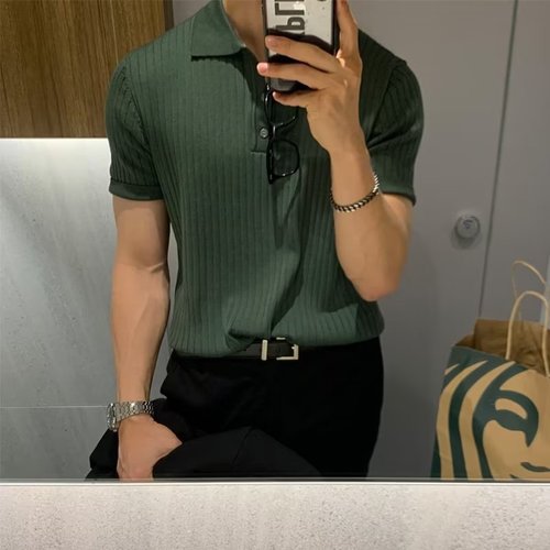 Business Lightweight Mature Style Men's Polo Short Sleeve Summer New Collar Button Slim Knit Shirt Cross-border Foreign Trade Wholesale