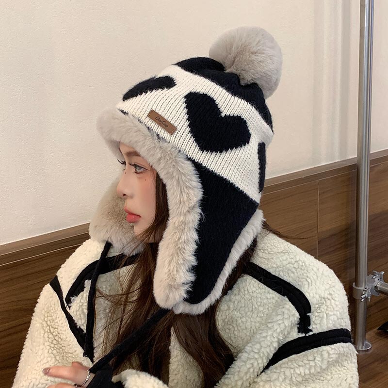 韩版加绒加厚帽子女冬针织毛线雷锋帽户外保暖百搭显脸小防寒护耳|undefined