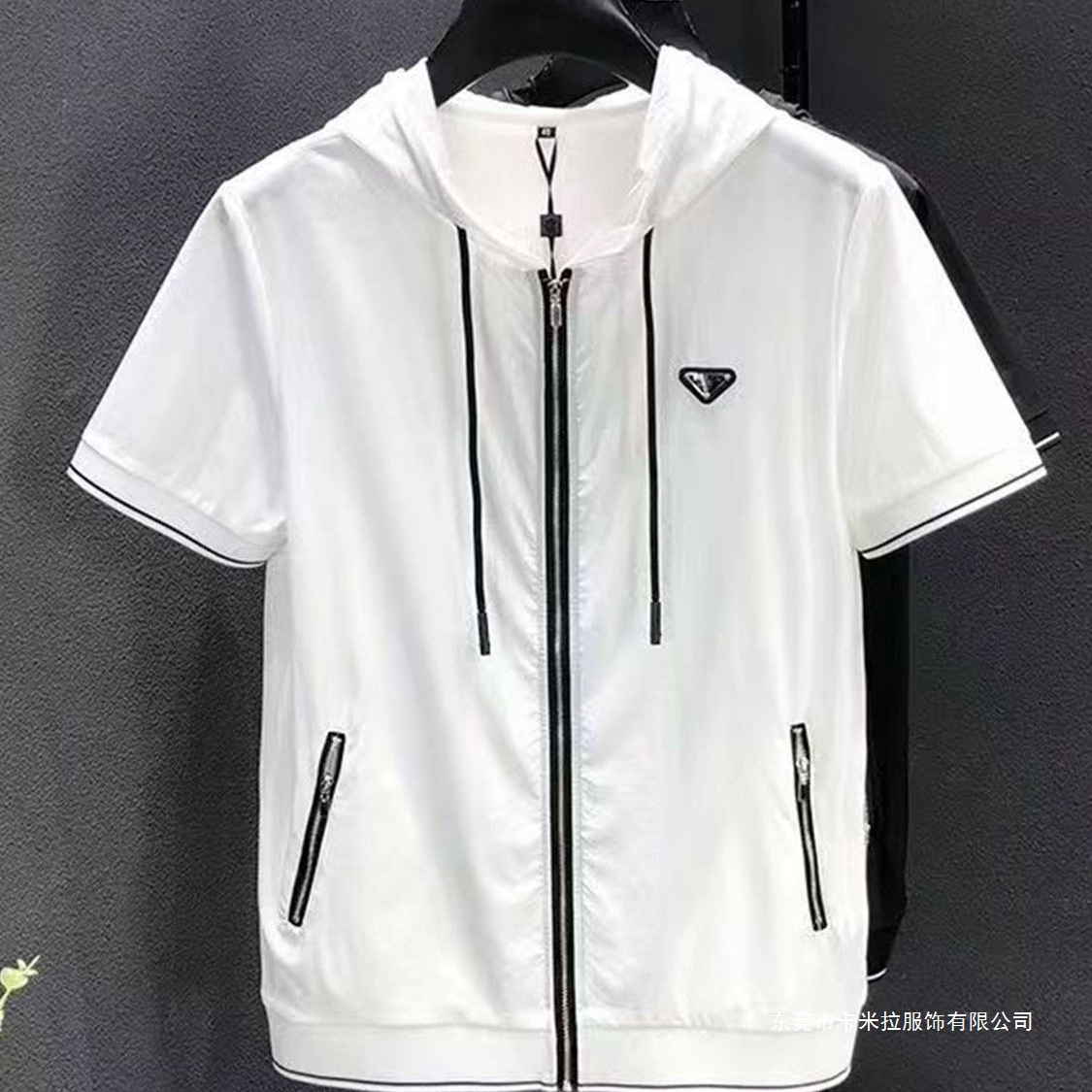 2024 Summer Short-Sleeved Zipper Cardigan Men's Triangle Logo Trendy Brand Hooded Half-Sleeved T-Shirt Short-Sleeved Jacket Other