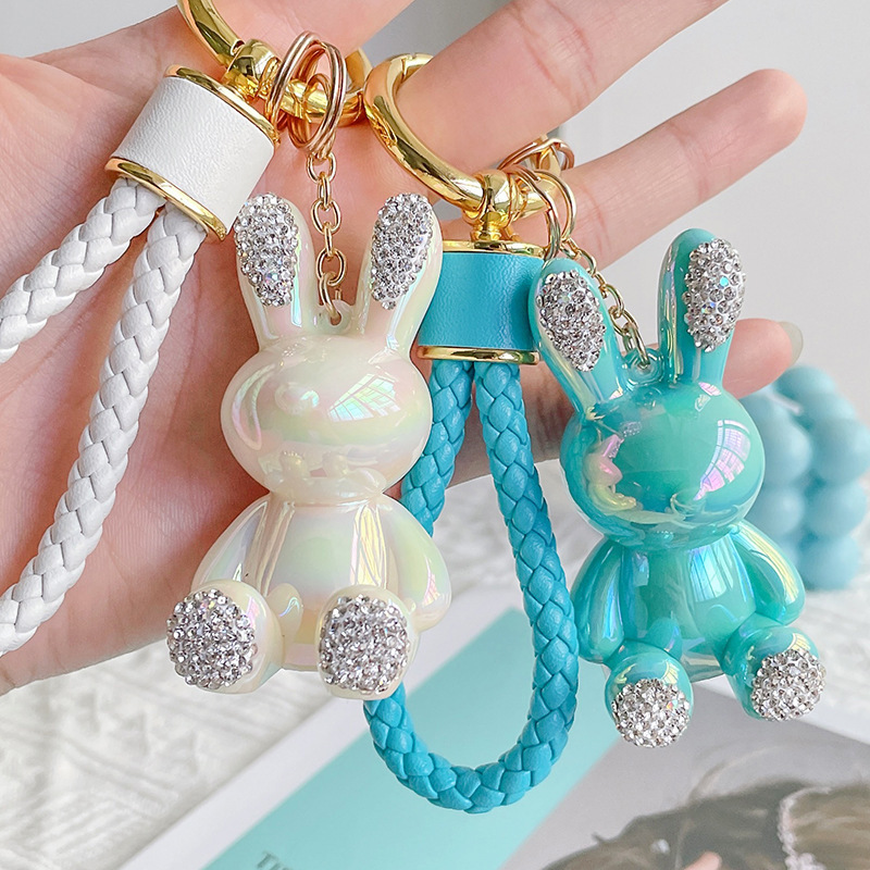 Genuine flower rabbit diamond plated bunny car keychain Internet celebrity cute doll key chain bag pendant