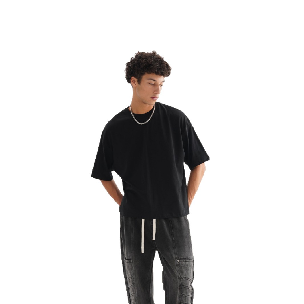 Camiseta de Verano para Hombre, Talla Grande, Estilo Holgado, Algodón Puro, Marca Americana de Moda, Camiseta de Manga Corta de Color Sólido